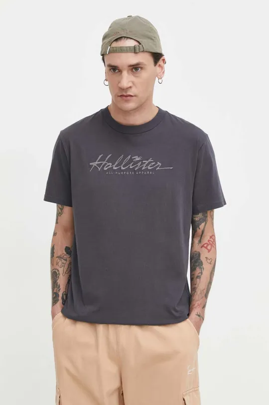 siva Bombažna kratka majica Hollister Co. Moški