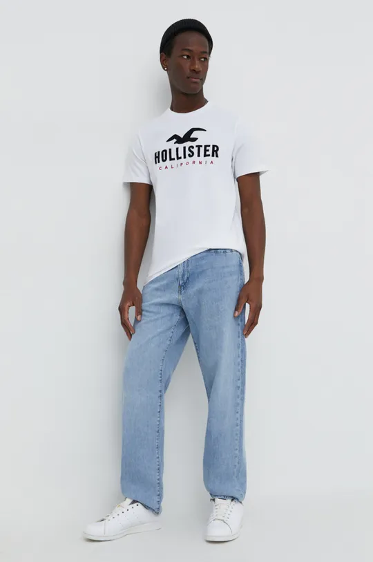 Bombažna kratka majica Hollister Co. bela