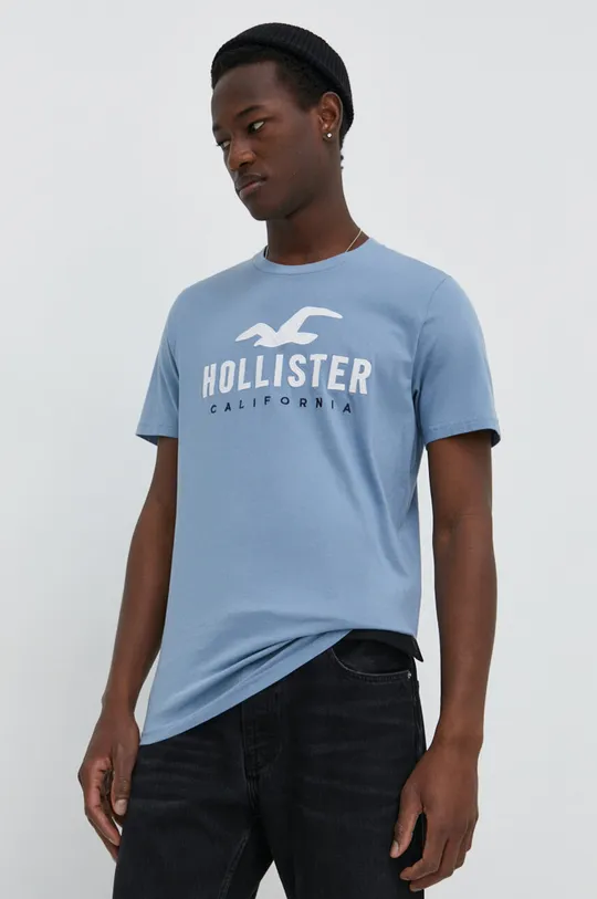 modra Bombažna kratka majica Hollister Co. Moški