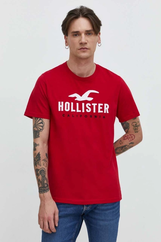 κόκκινο Βαμβακερό μπλουζάκι Hollister Co. Ανδρικά