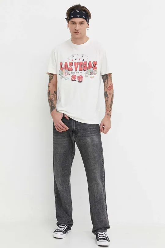 Βαμβακερό μπλουζάκι Hollister Co. μπεζ