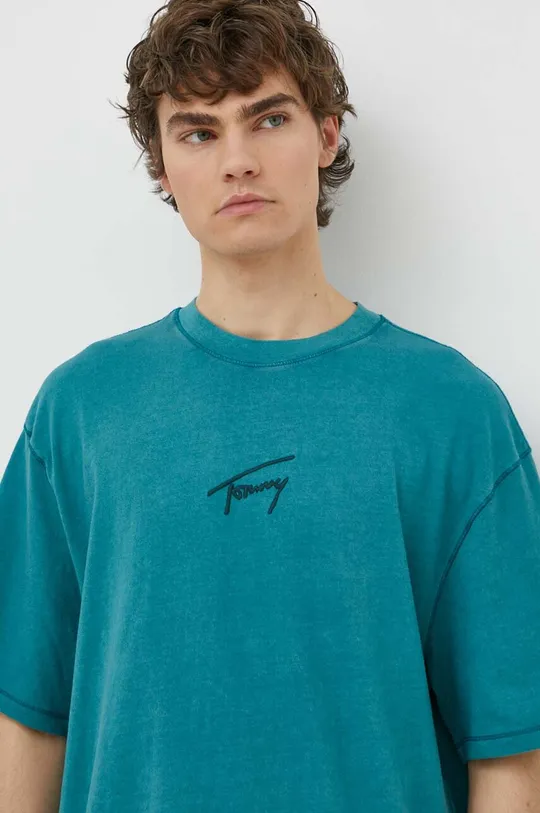 turkizna Bombažna kratka majica Tommy Jeans