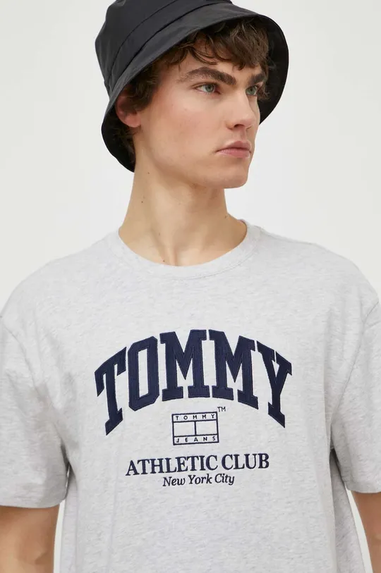 sivá Bavlnené tričko Tommy Jeans Pánsky