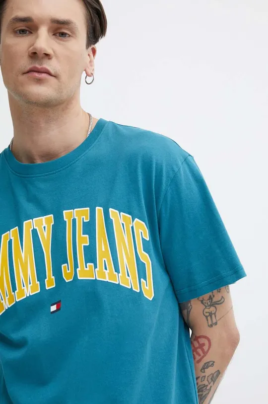 tyrkysová Bavlnené tričko Tommy Jeans Pánsky