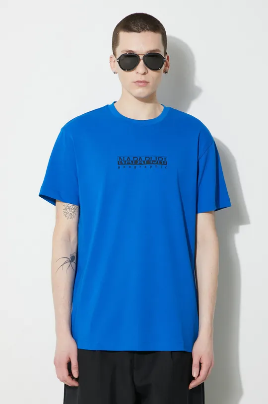 modrá Bavlnené tričko Napapijri S-Box Ss 4 Pánsky