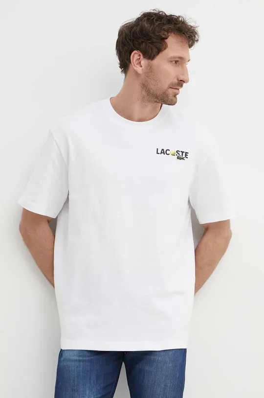 Bombažna kratka majica Lacoste bela