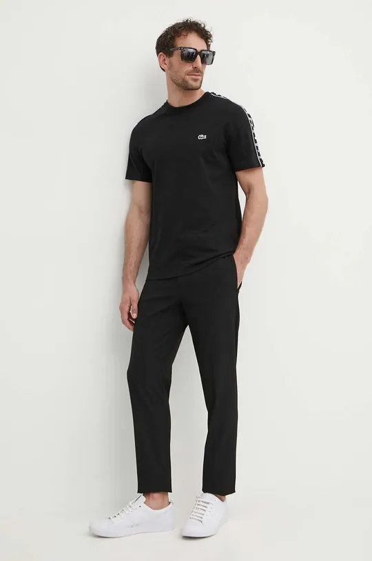 Βαμβακερό μπλουζάκι Lacoste μαύρο