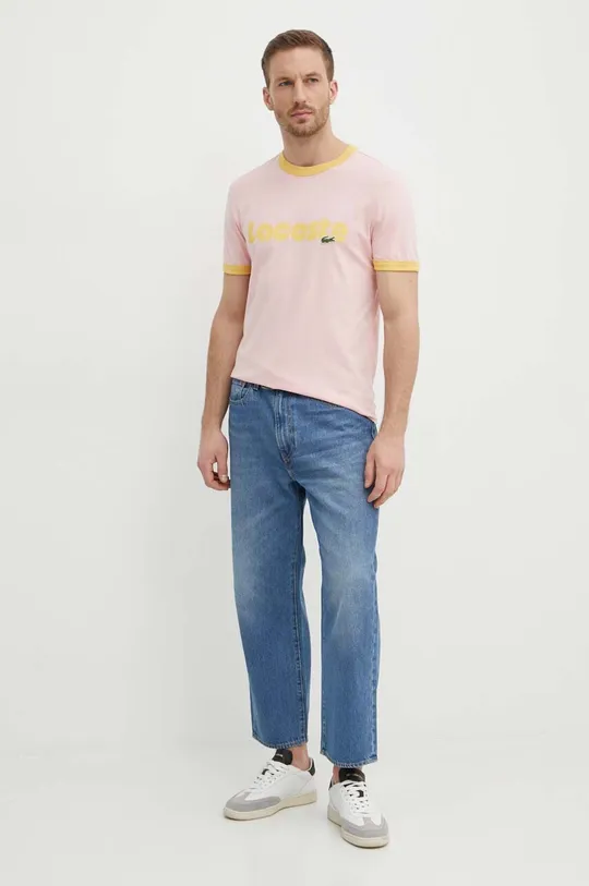 Хлопковая футболка Lacoste розовый