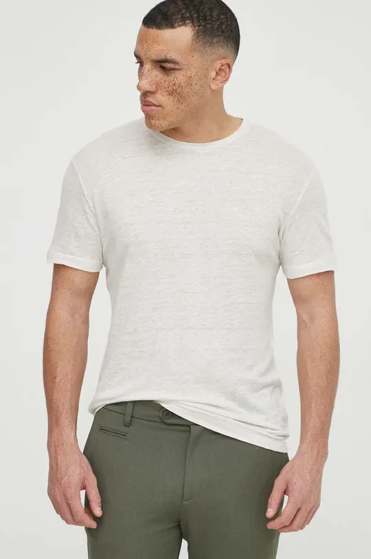 béžová Ľanové tričko Bruuns Bazaar