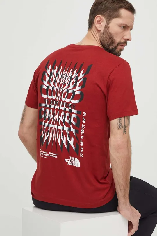 bordowy The North Face t-shirt bawełniany Męski