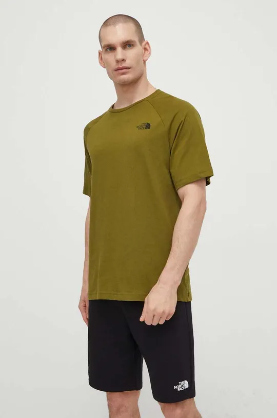 Bombažna kratka majica The North Face zelena