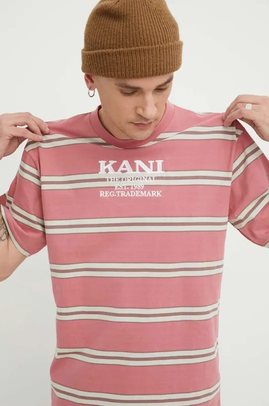 ροζ Βαμβακερό μπλουζάκι Karl Kani Ανδρικά