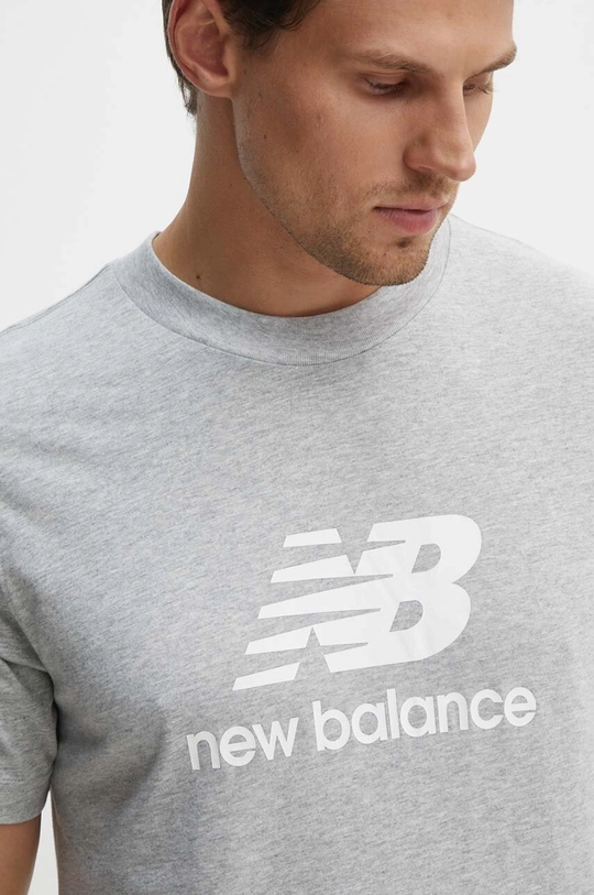 γκρί Βαμβακερό μπλουζάκι New Balance Essentials Cotton