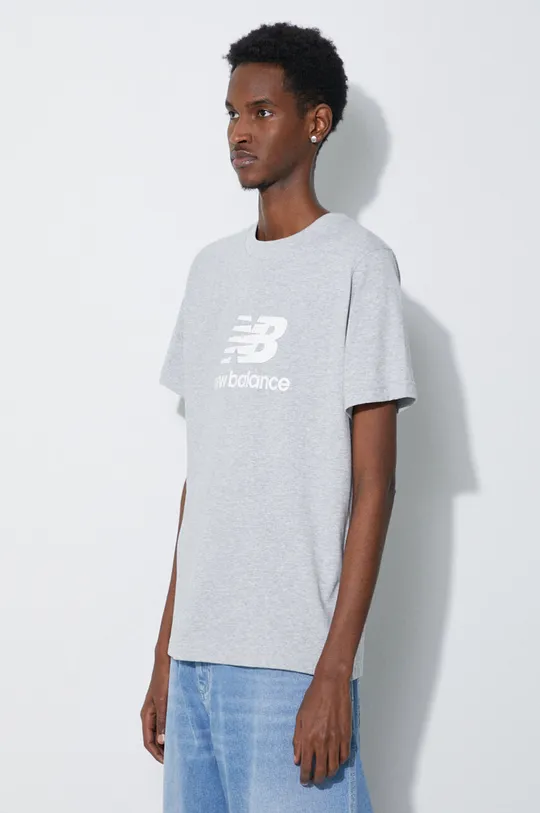 szary New Balance t-shirt bawełniany Essentials Cotton MT41502AG