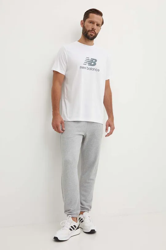 Βαμβακερό μπλουζάκι New Balance Essentials Cotton λευκό