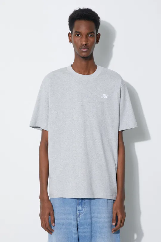 szary New Balance t-shirt bawełniany Essentials Cotton Męski