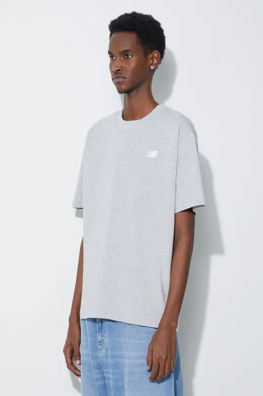 szary New Balance t-shirt bawełniany Essentials Cotton