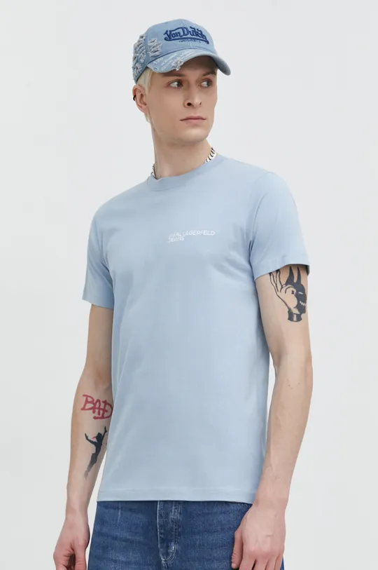 голубой Хлопковая футболка Karl Lagerfeld Jeans Мужской