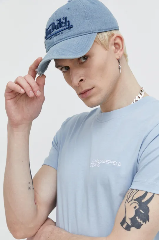 modra Bombažna kratka majica Karl Lagerfeld Jeans