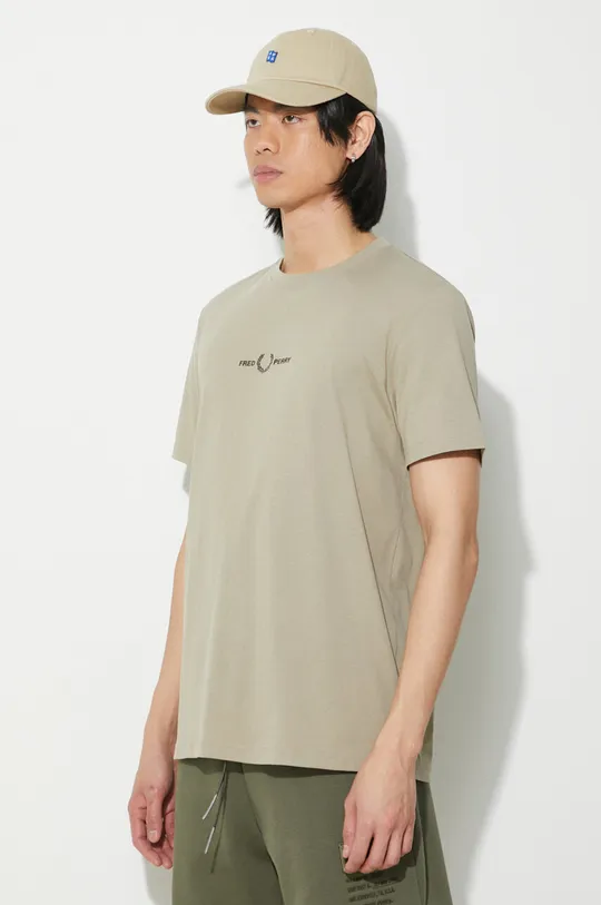 beige Fred Perry t-shirt in cotone Embroidered T-Shirt