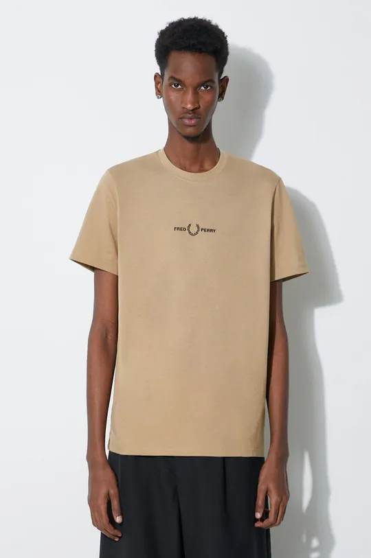 beżowy Fred Perry t-shirt bawełniany Embroidered T-Shirt Męski