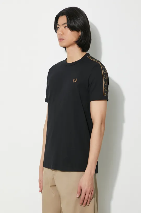 czarny Fred Perry t-shirt bawełniany Contrast Tape Ringer T-Shirt