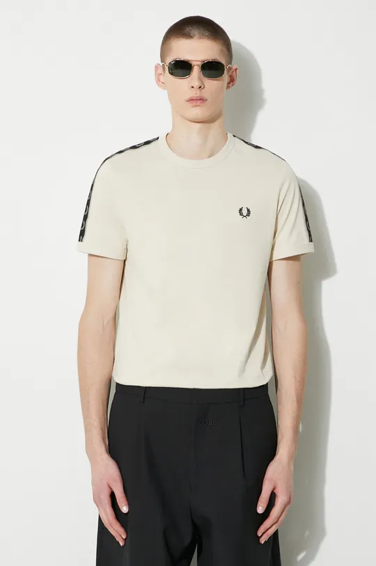 beige Fred Perry t-shirt in cotone Contrast Tape Ringer T-Shirt Uomo