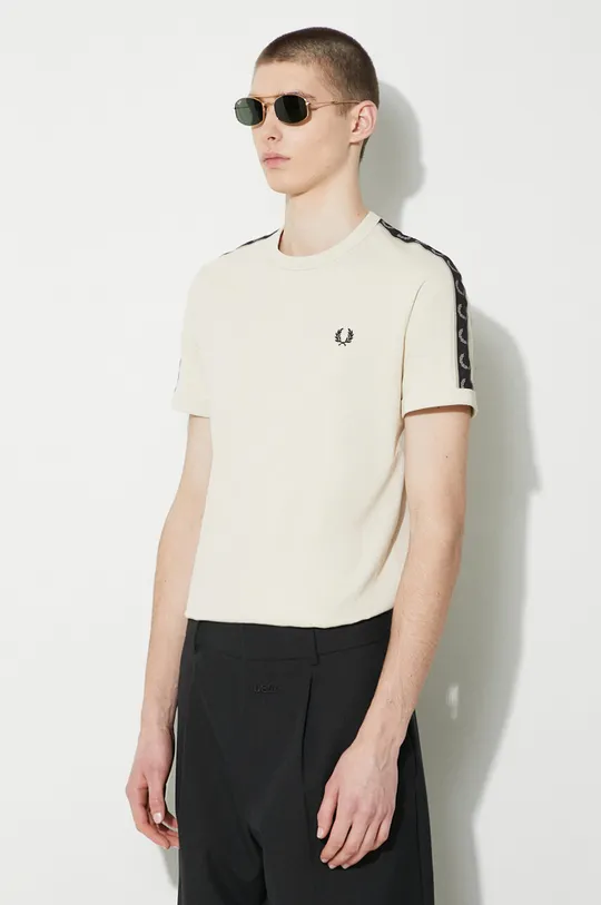 beige Fred Perry t-shirt in cotone Contrast Tape Ringer T-Shirt