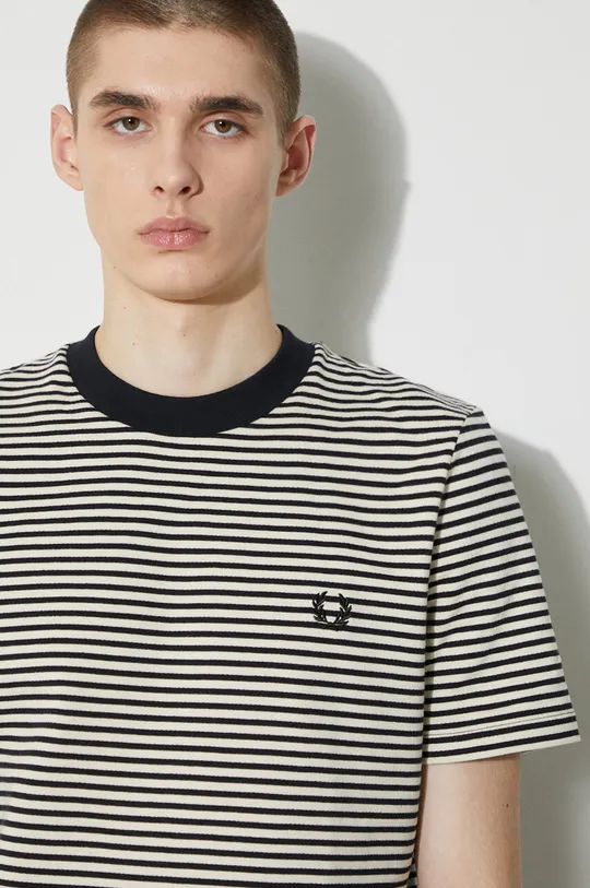 beige Fred Perry t-shirt in cotone Fine Stripe Heavy Weight Tee Uomo