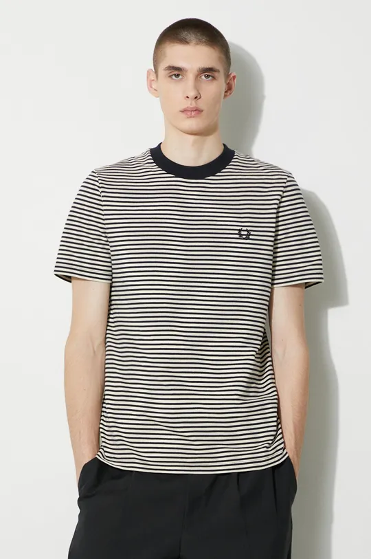 bej Fred Perry tricou din bumbac Fine Stripe Heavy Weight Tee