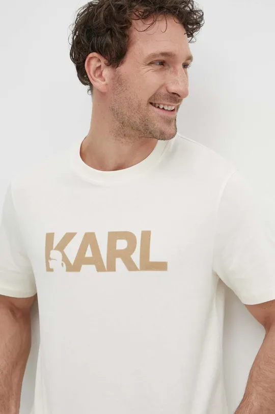 μπεζ Βαμβακερό μπλουζάκι Karl Lagerfeld Ανδρικά