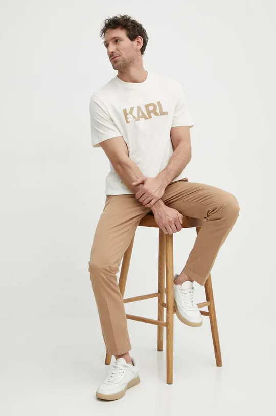 Βαμβακερό μπλουζάκι Karl Lagerfeld μπεζ