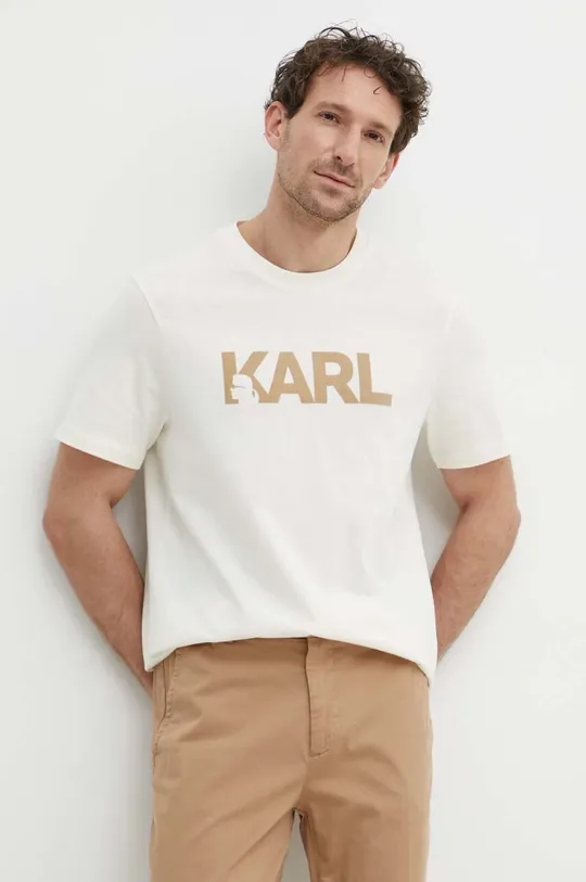 beżowy Karl Lagerfeld t-shirt bawełniany