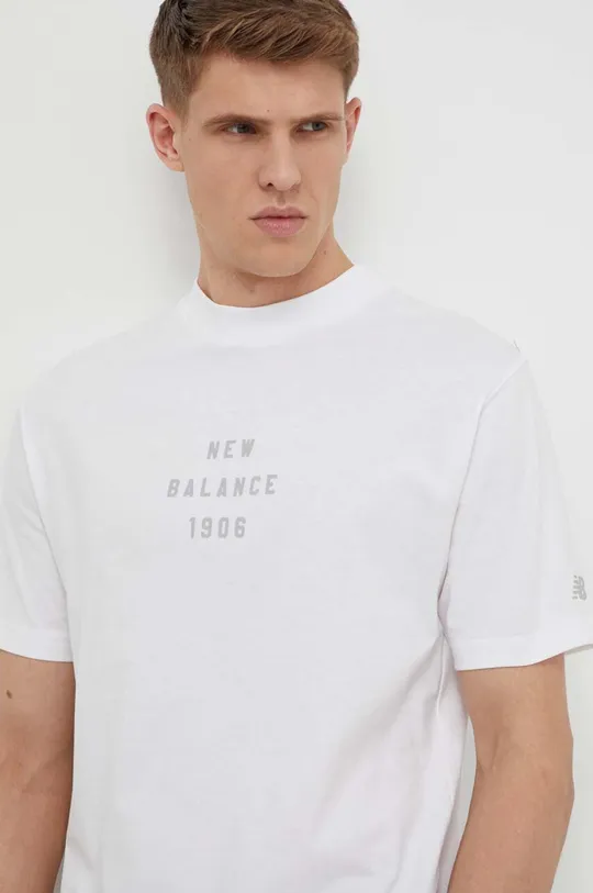 biały New Balance t-shirt bawełniany MT41519WT