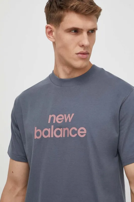 szary New Balance t-shirt bawełniany MT41582GT