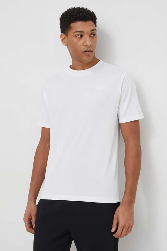 bela Bombažna kratka majica New Balance Moški