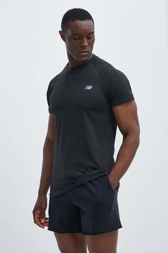 czarny New Balance t-shirt treningowy Knit Męski