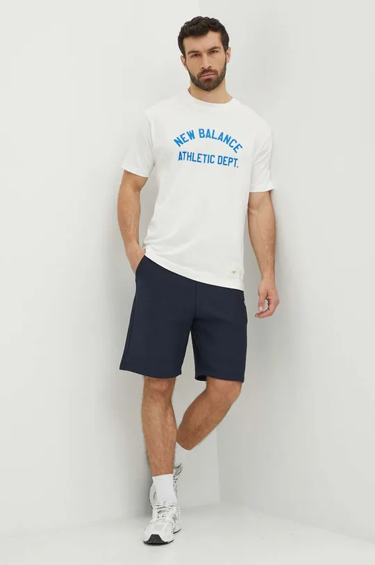 Βαμβακερό μπλουζάκι New Balance μπεζ