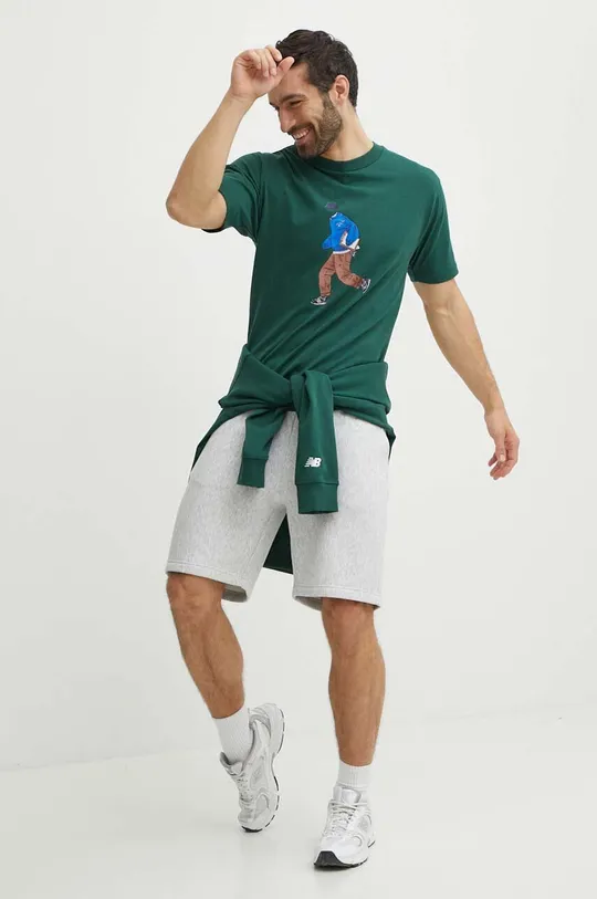 Bombažna kratka majica New Balance zelena