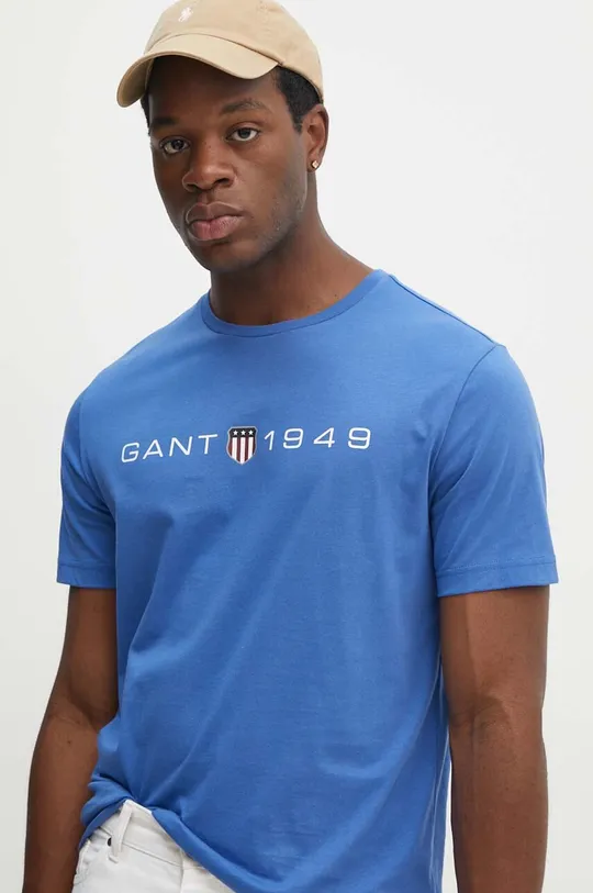 голубой Хлопковая футболка Gant
