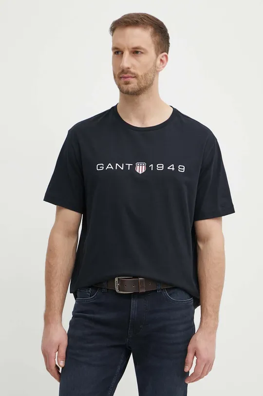 crna Pamučna majica Gant Muški