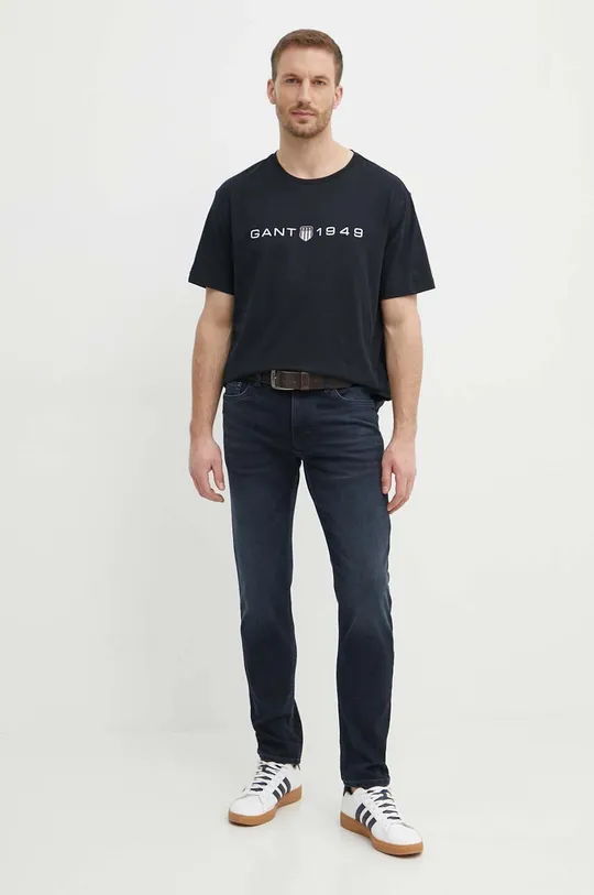 Βαμβακερό μπλουζάκι Gant μαύρο