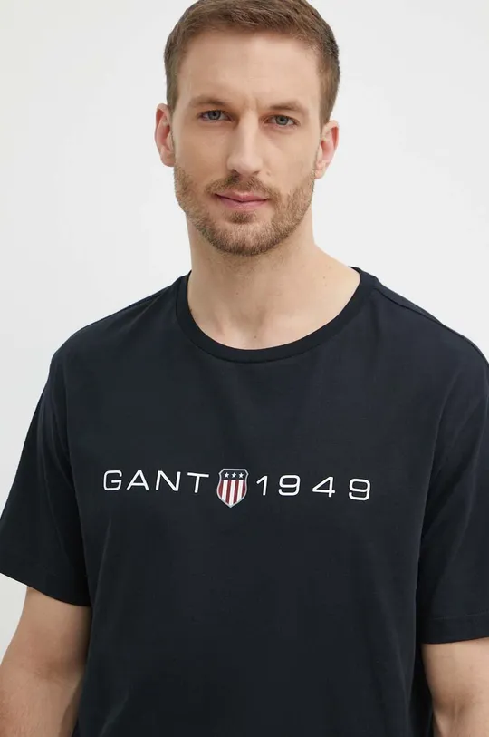 μαύρο Βαμβακερό μπλουζάκι Gant
