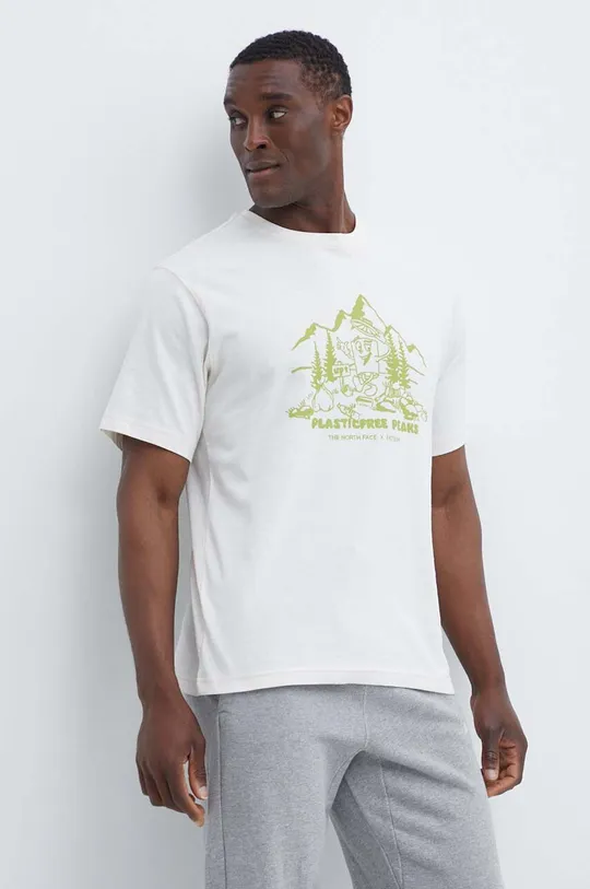 beżowy The North Face t-shirt bawełniany Patron Plasticfree Peaks Męski