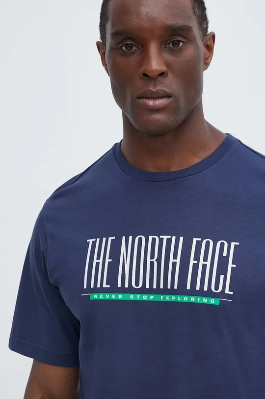 granatowy The North Face t-shirt bawełniany Męski