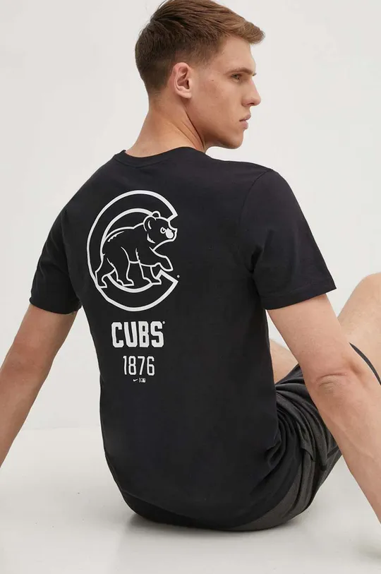 čierna Bavlnené tričko Nike Chicago Cubs Pánsky