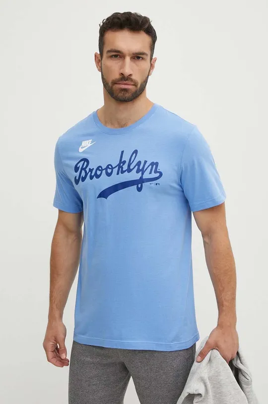 голубой Хлопковая футболка Nike Brooklyn Dodgers
