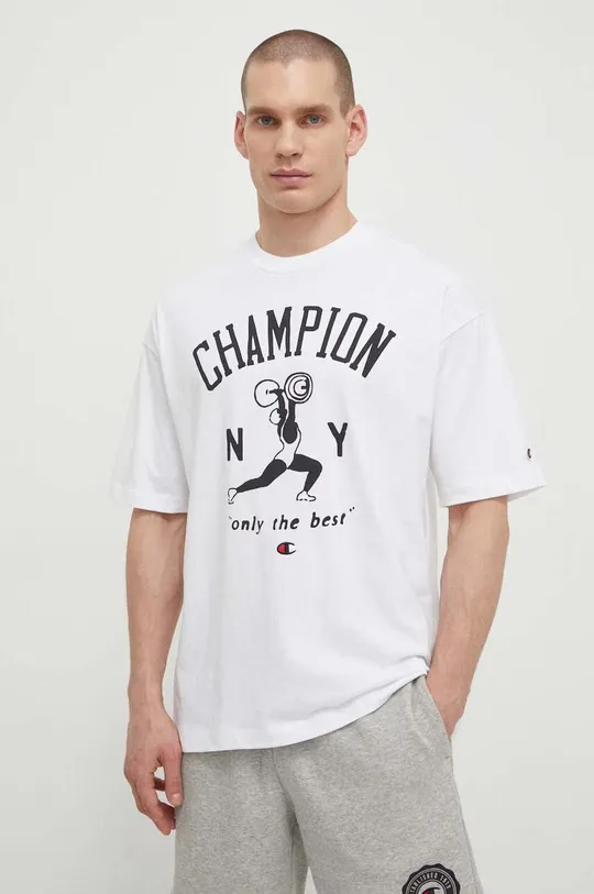 bela Bombažna kratka majica Champion Moški