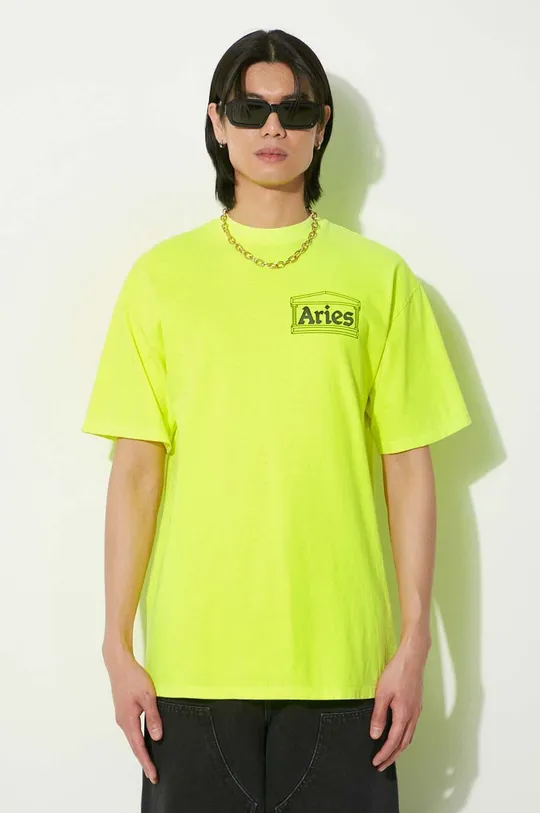 жёлтый Хлопковая футболка Aries Fluoro Temple SS Tee Мужской