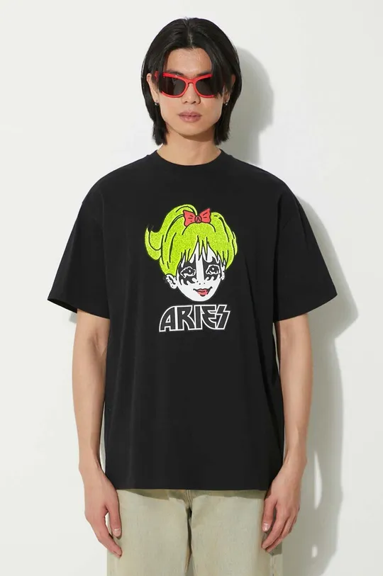 μαύρο Βαμβακερό μπλουζάκι Aries Kiss SS Tee Ανδρικά